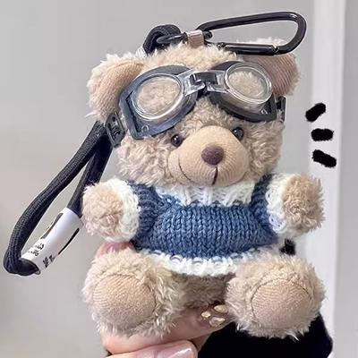 Cartoon Small Bear Keychain Plush Brown Bear Clothes Lovely Glasses Bear Doll Keychain for Bag Pendant Couple Keyrings Gifts