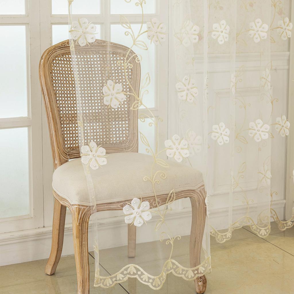 Perdele Transparente Brodate, Poliester, Țesătură Semi-Transparentă, Neforate, Top cu Capse, Lavabile la Mașină pentru Dormitor, Living, Balcon, Birou