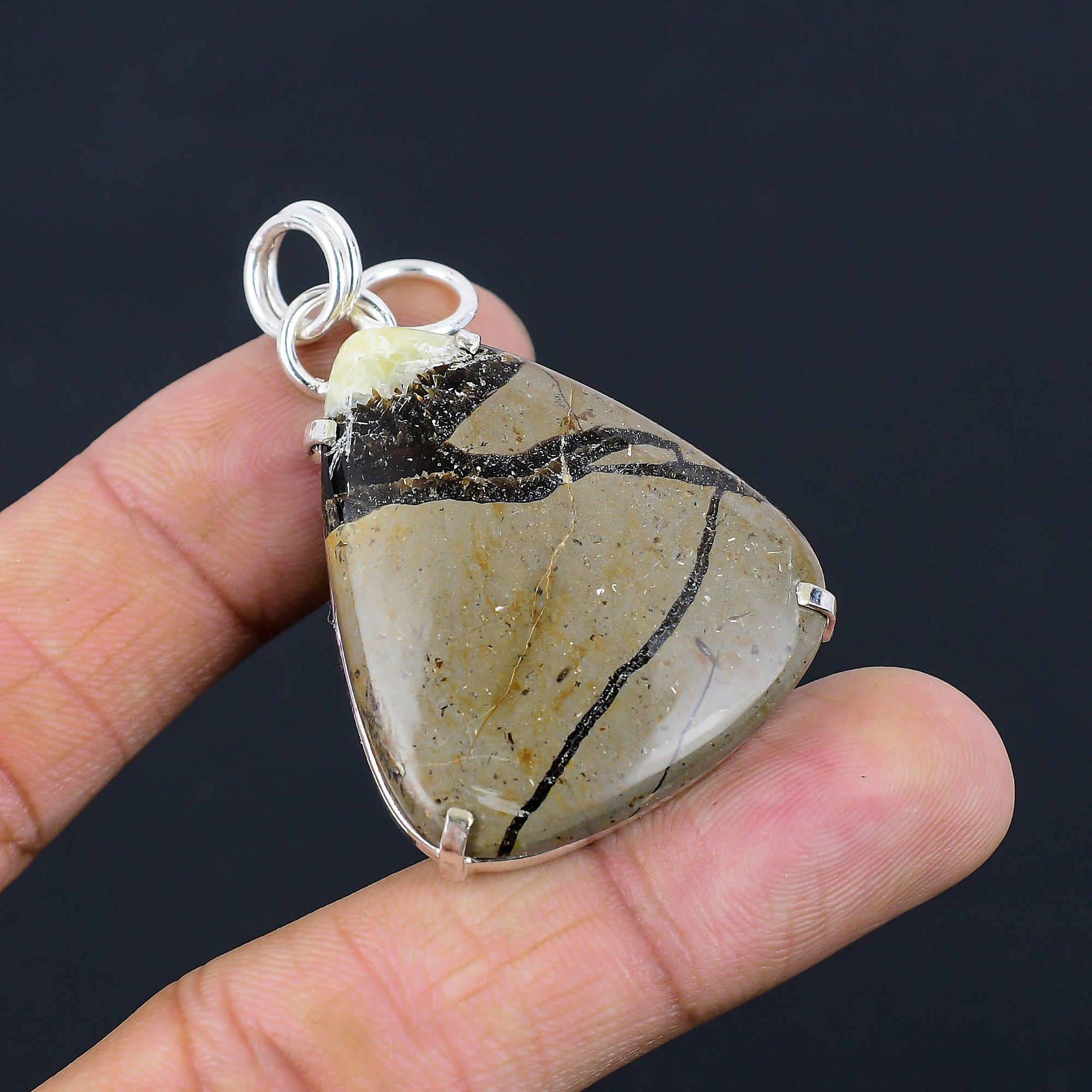 

Pear Septarian Stone 925 Sterling Silver Bezel Daughter Engagement New Pendant