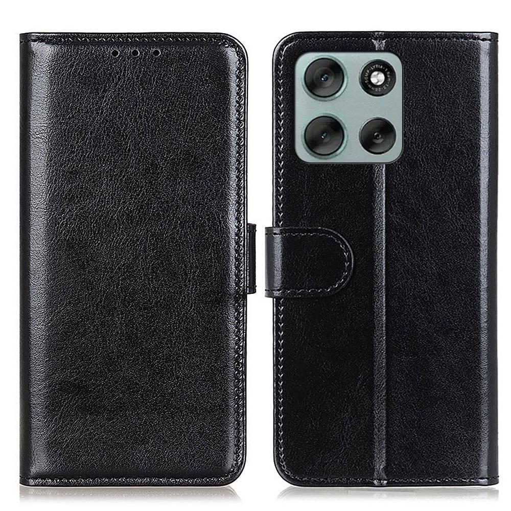 

For Motorola Moto G56 5G Case Crazy Horse Texture PU Leather Phone Stand Cover Black