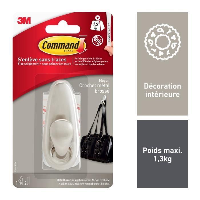 3M Crochet Métal Déco Nickel Brossé - Moyen Modèle