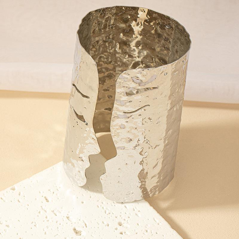 Fashion Exaggerated Punk Metal Face Cuff Bangles for Women Men's Opening Width Bracelet Bangles Party Jewelry