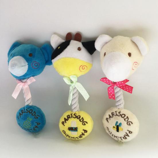 Interactive Plush Dog Toy Squeaky Stuffed Animal Dog Chew Toy Cotton Rope Tug of War Toy for Dogs Teeth Cleaning Puppy Teething