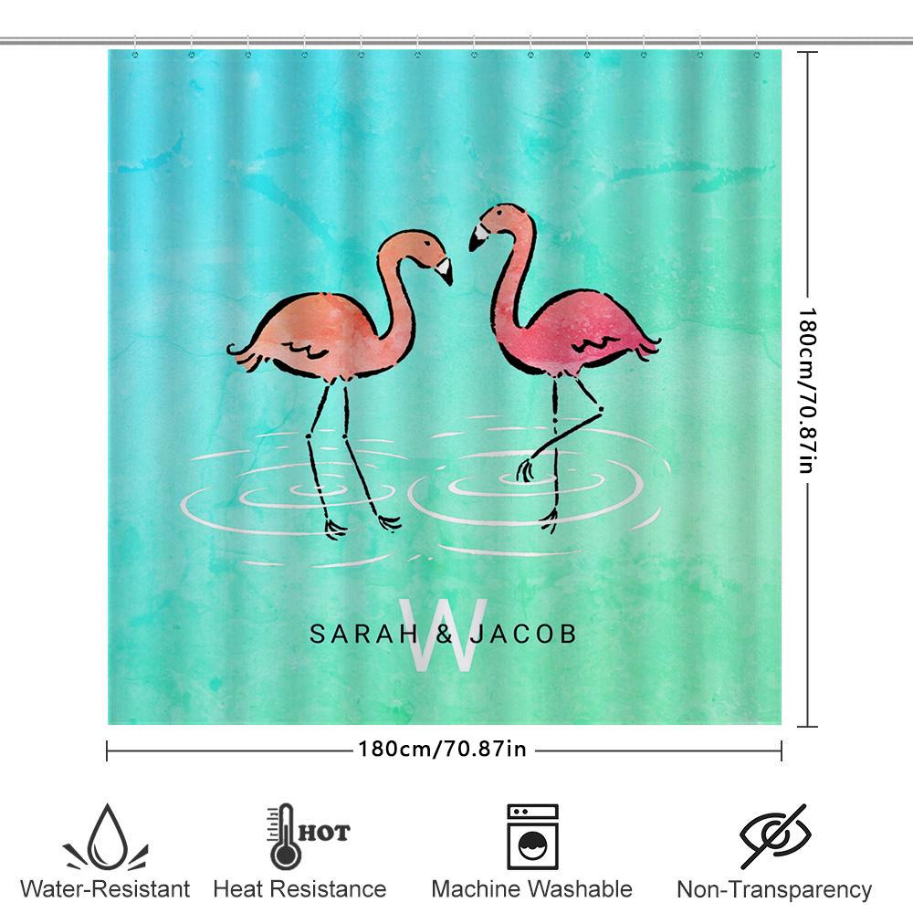 Colorful Flamingo Shower Curtain Personalized with Name and Initials for Bathroom Decorations