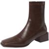 Short boots women's square head medium heel elastic 2025 winter thick heel short tube Internet celebrity thin boots brown spring and autumn singl