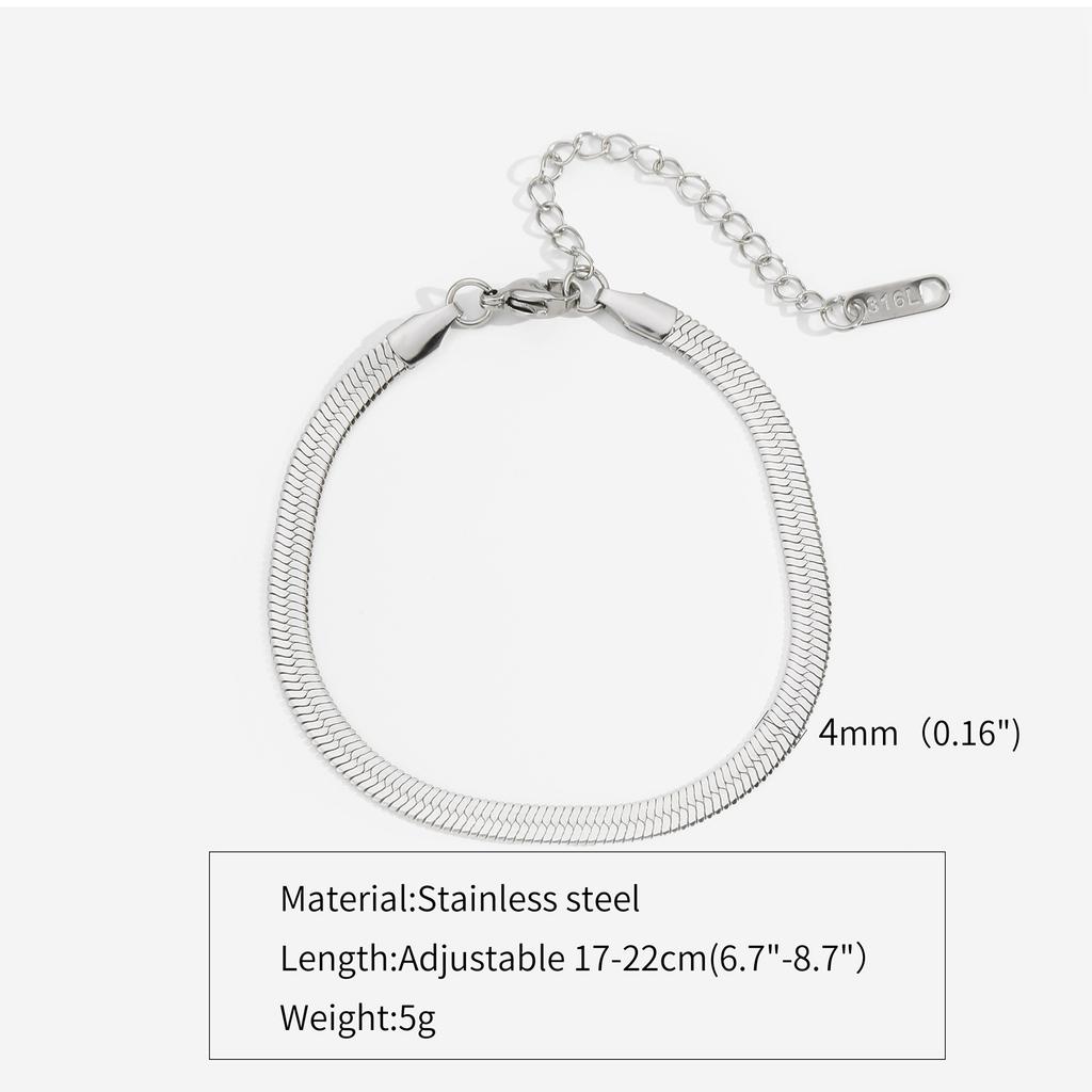 3mm Silver Color Stainless Steel Flat Chain Bracelet Simple Bracelet For Men Retro Jewelry Trendy Accessories Women Bracelet