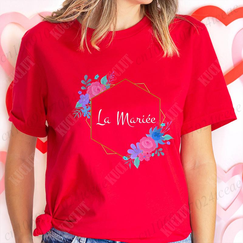 French Women Bridesmaid Team Bride Tshirt Bridal Shower Wedding Tshirt Bachelorette Evjf Party Tops Flower Crown Graphic Tees