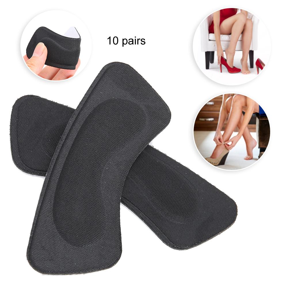 10 párů houbičkových nálepek na paty šetrných k pokožce, nálepky na paty, náplasti na přední část chodidla pro péči o nohy (Černá)