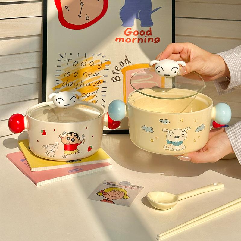 High-value Cute Instant Noodle Bowl with Cover, Student Dormitory Rice Bowl, Household Large-capacity Snail Powder Bowl