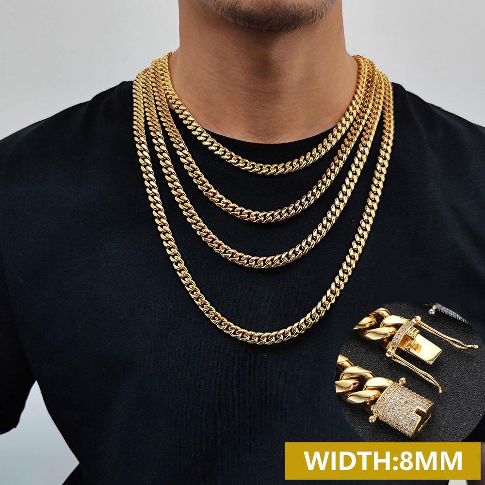 HHIOK Stainless Steel Cuban Link Chain Men PVD Plated HipHop Jewelry Miami Collana Acciaio Inossidabile Uomo