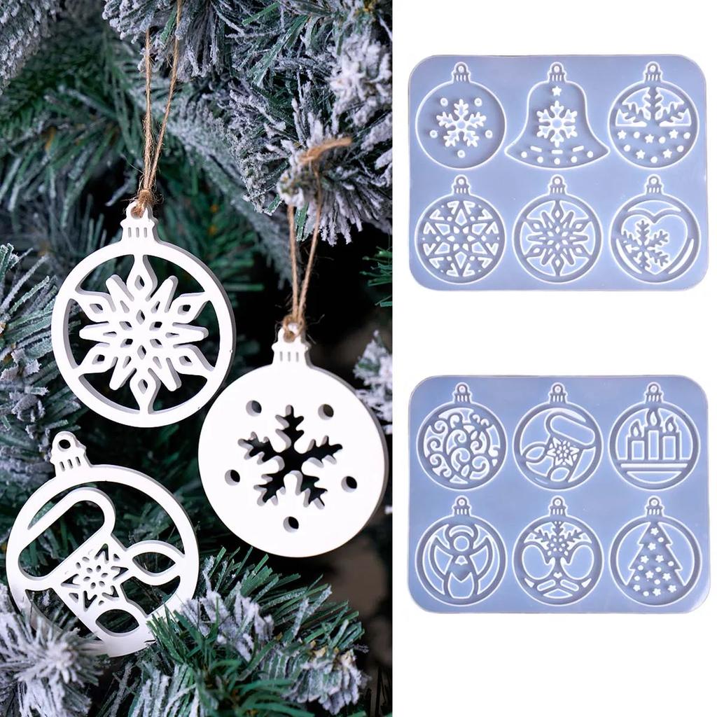 DIY Christmas Series Round Silicone Mold Handmade Christmas Tree Bell Snowflake Plaster Resin Jewelry Pendant Craft Molds