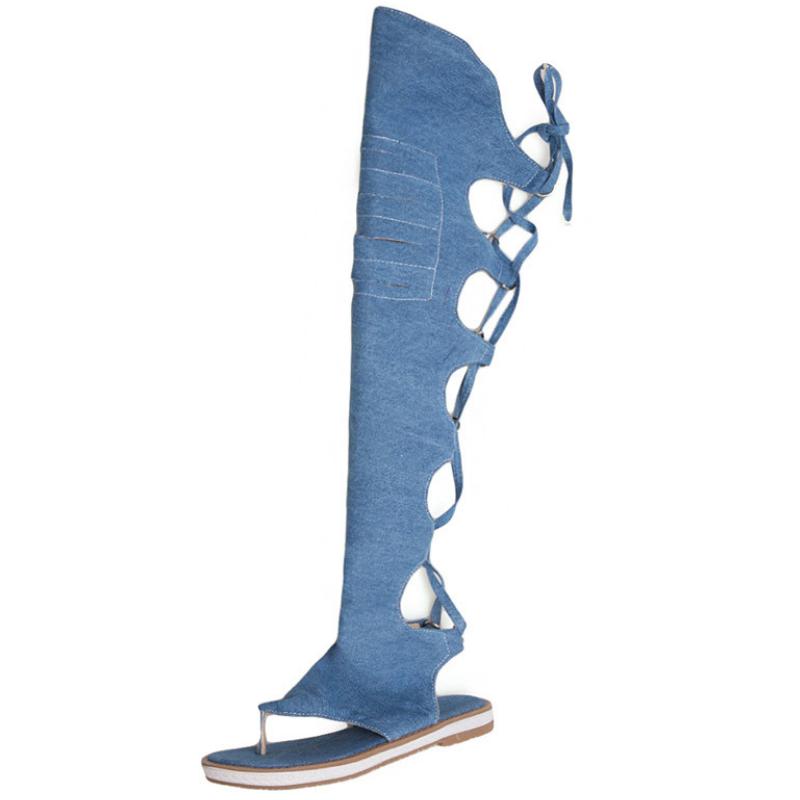 Over the Knee Boots Sandals Women's Summer Denim Sandals Custom Roman Gladiator High Top Ladies Long Boots Beach Sandals WSH3896