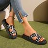 Women's Summer Thick-Soled Leopard-Print Cross-Strap Open-Toe Slide Sandals, Fashionable Casual Footwear, Available In Large Sizes.