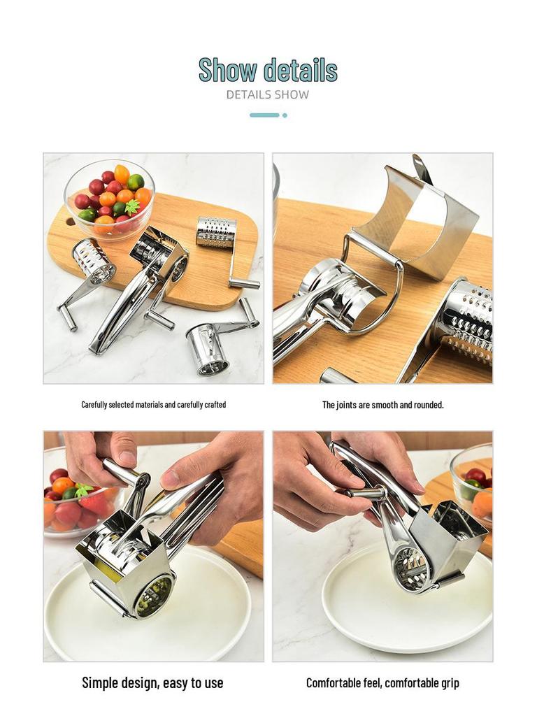 Stainless Steel Hand-Crank Rotary Cheese Grater for Home Use