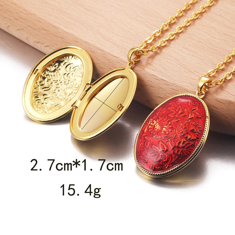 Golden Locket Pendant Mood Necklace Emotion Women Men Lovers Photo Frame Box Choker Necklaces Fashion Love Enamel Jewelry