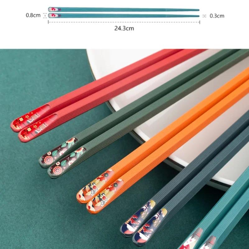 Cute Japanese-style Alloy Chopsticks with Pointed Anti-slip Sushi Tableware Household One Pair Colorful Kitchen Accessories
