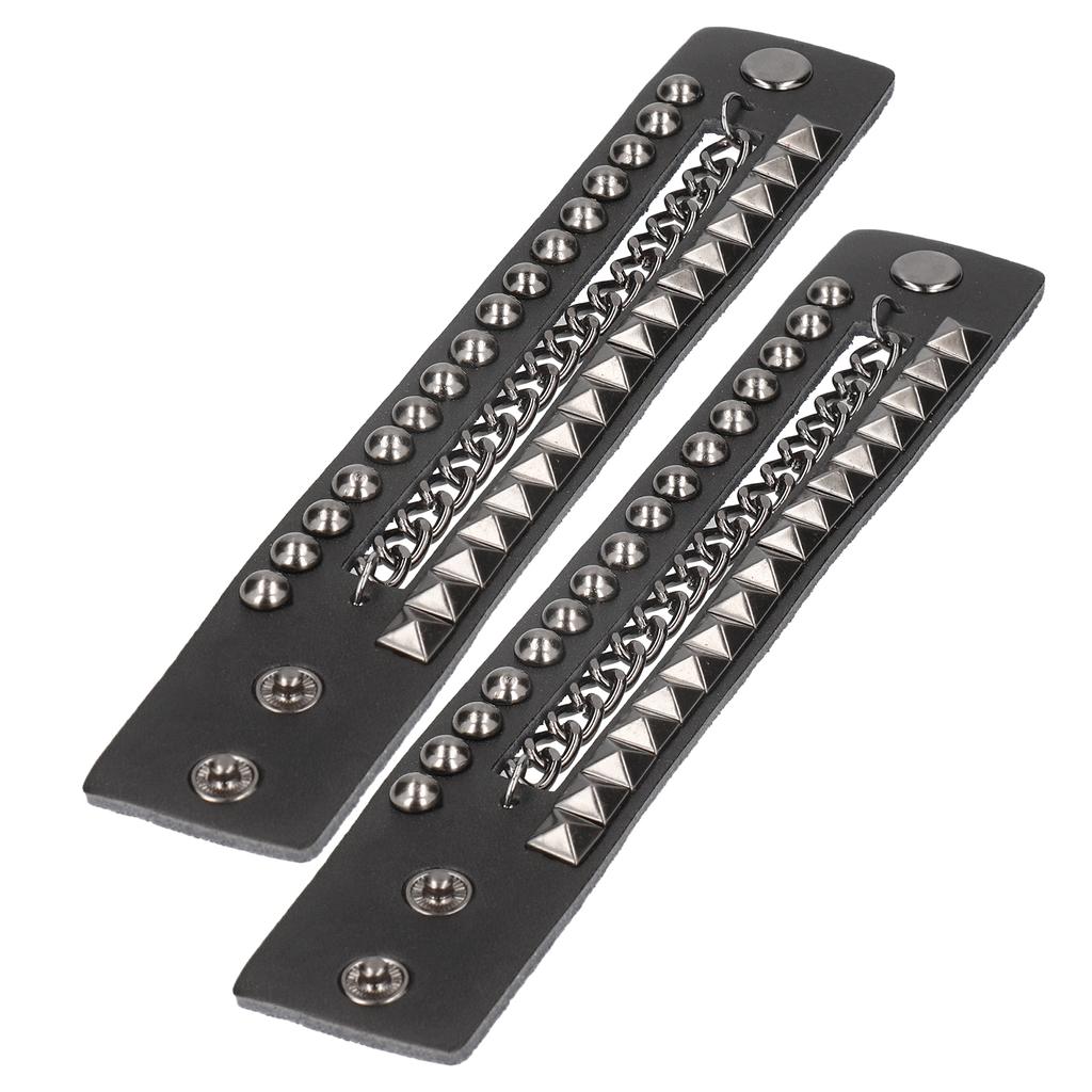 2 stk. punk armbånd vintage flerlags nagle motorsykkel imitert skinn mansjettarmbånd
