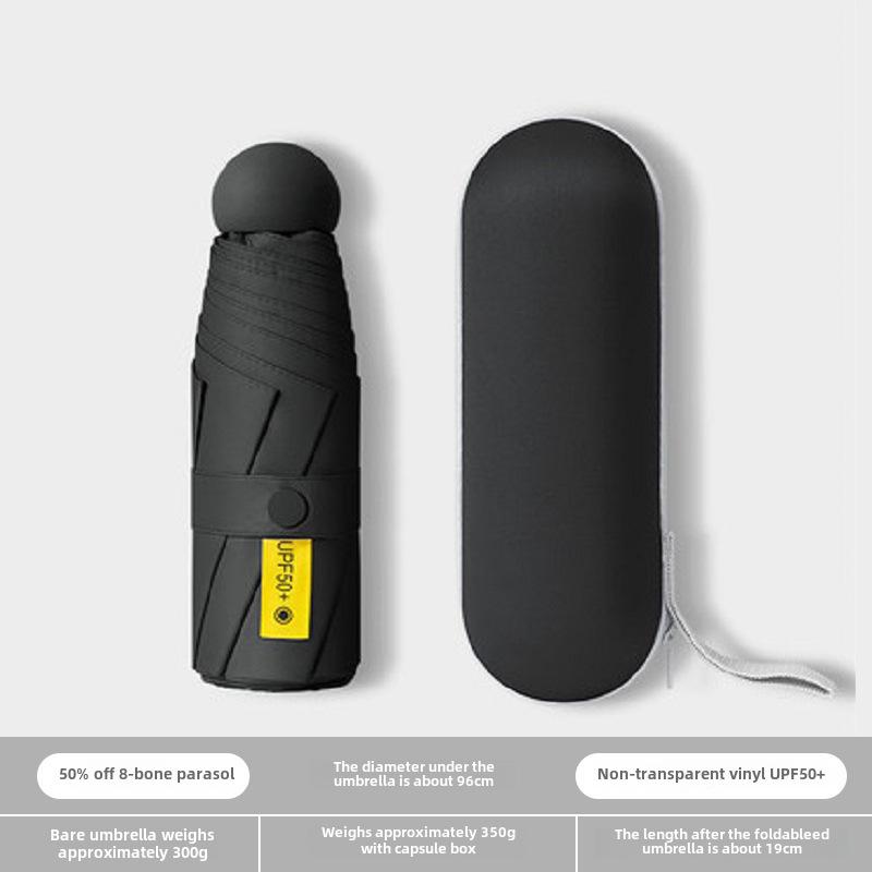 Compact Dual-Use Capsule Umbrella: Portable, Foldable, Lightweight, Sun & Rain Protection