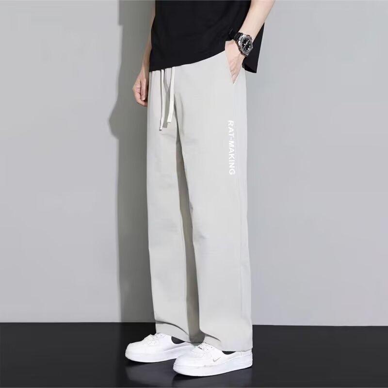

Летние брюки-капли из ледяного шелка для мужчин, прямые, свободные, повседневные спортивные штаны, широкие брюки, универсальные и красивые, тонкий стиль 5XL