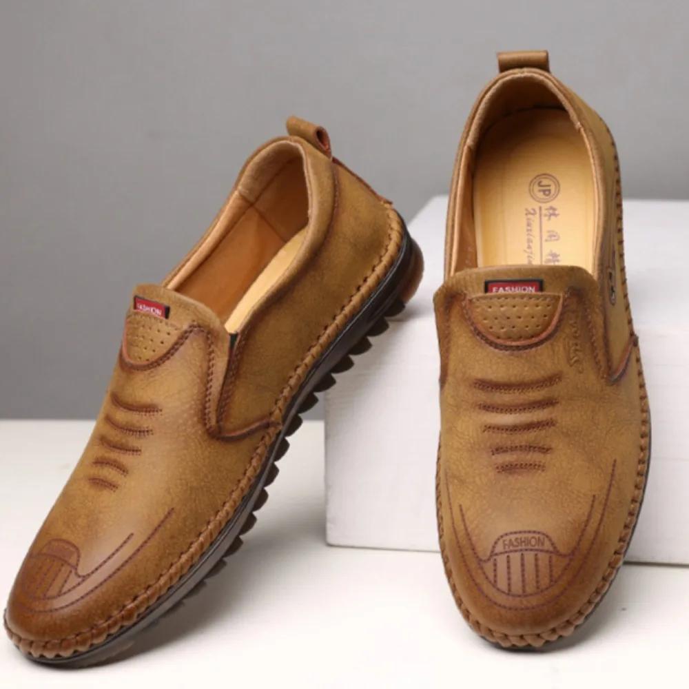 Fashion New Men's Casual Shoes Hollow Breathable Loafers Slip-on Sandals for Men PU Leather Breathable Shoes White Male Work Shoes