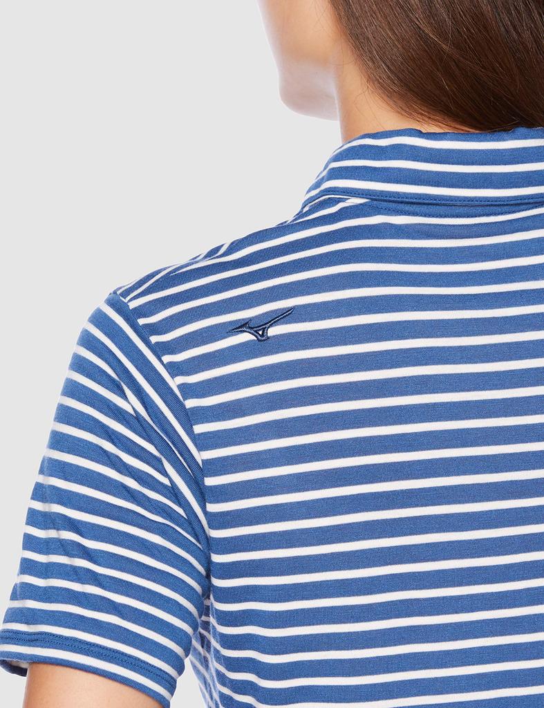 Mizuno Go To Dry Vector Border Polo Dark Size S Outdoor Travel Walking Wear Shirt, Women's, Blue, (B2MA0229), &