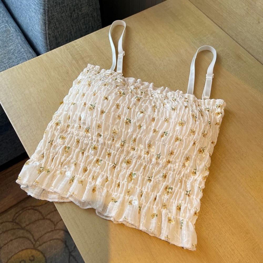 

Цветочный топ-топ с бретельками через шею, укороченный топ для женщин, летний топ с подкладкой на груди, модный повседневный топ-труба, женский укороченный жилет без рукавов One Size жёлтый