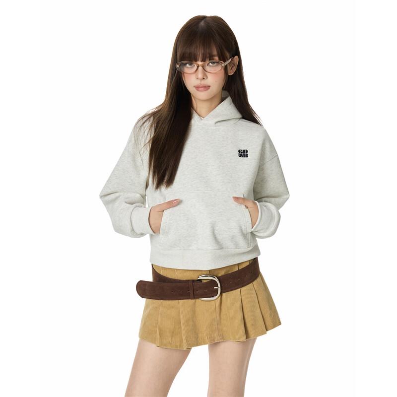 GROUND ZERO Women's Letter Embroidered Short Hooded Sweatshirt