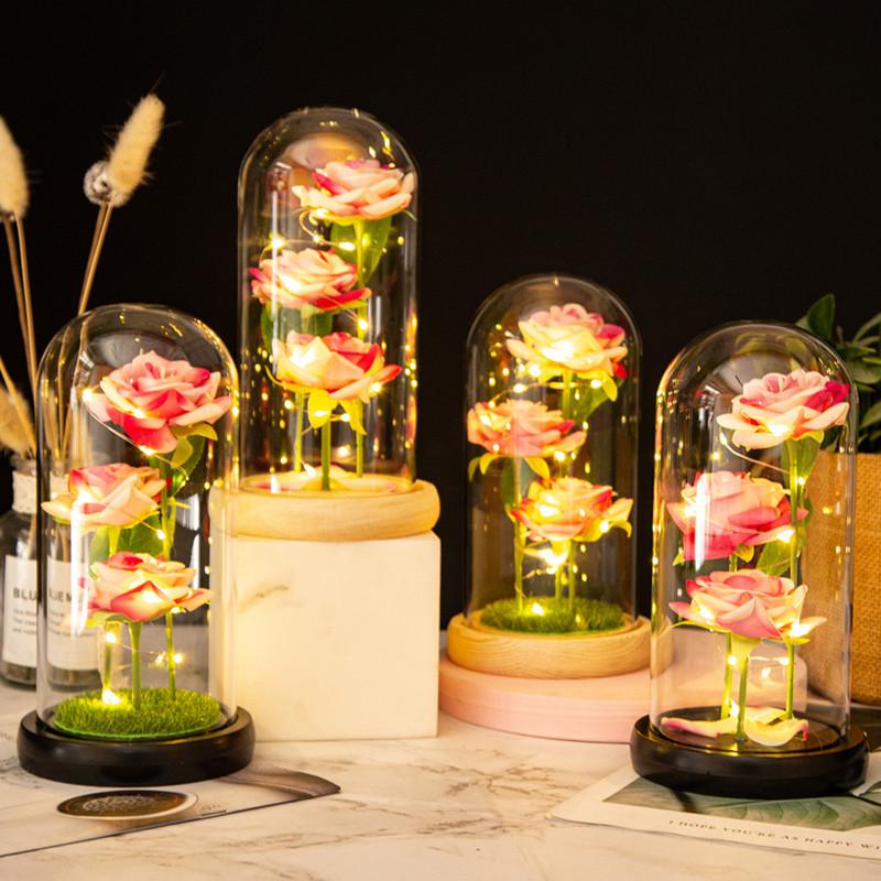 LED Galaxy Three Rose Artificial Flowers Wedding Decoration Creative Valentine'S Day and Mother'S Day Gift without Battery