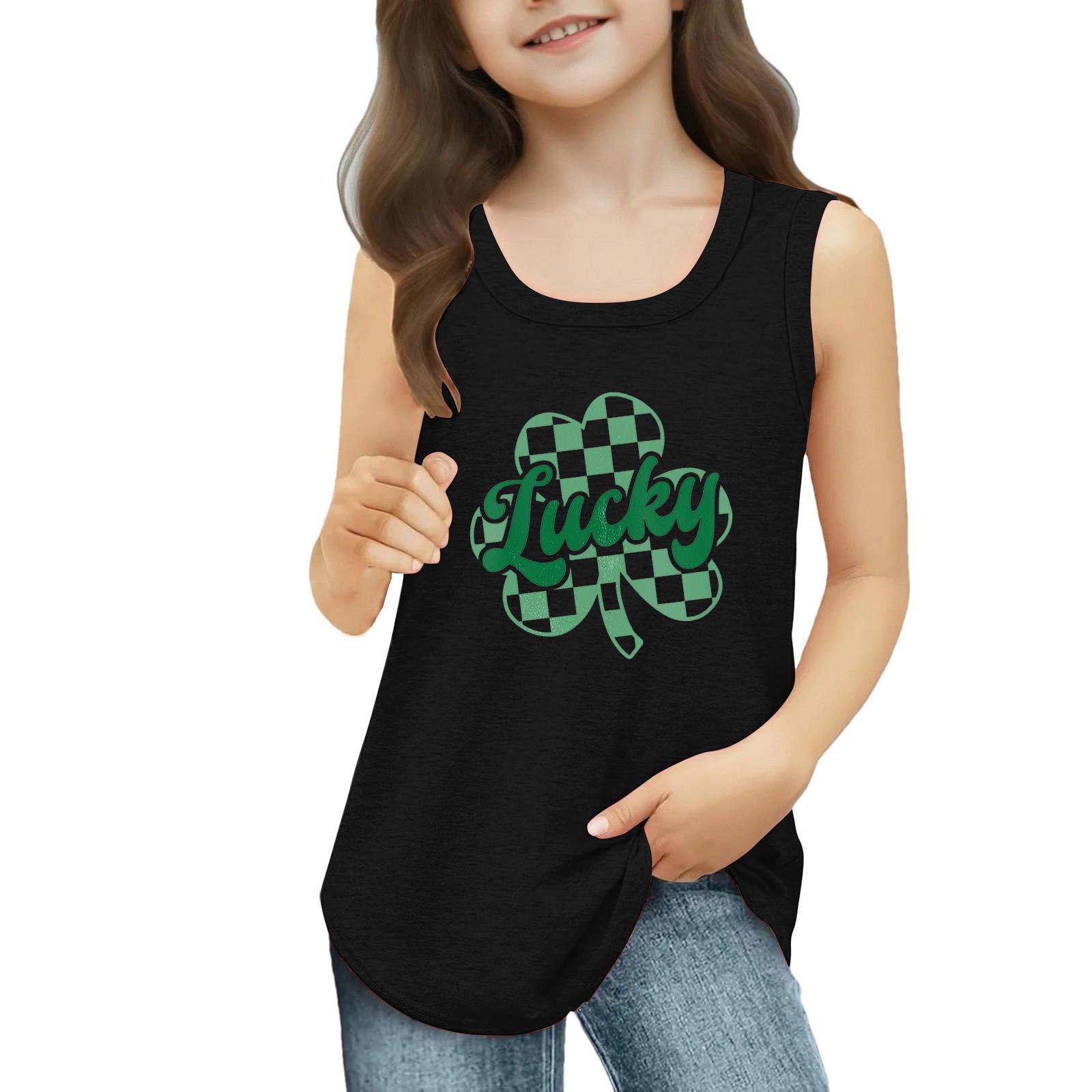 

Girls Kids Summer Crewneck Sleeveless Shirts Tank Tops St. Patrick s Day 140 чорний