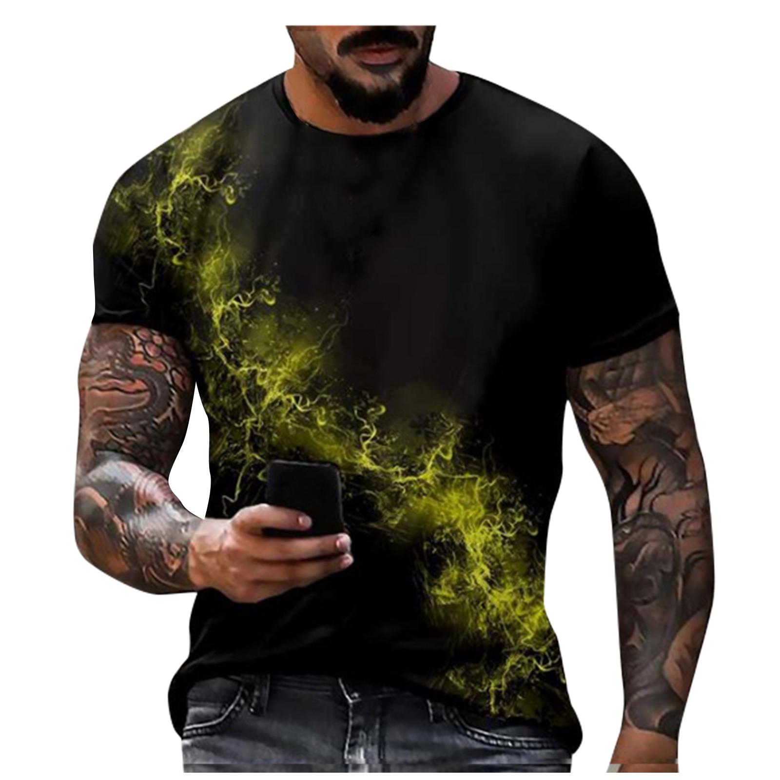 

Мужская футболка с коротким рукавом и принтом, летняя круглая шея, трендовая повседневная толстовка XL жёлтый