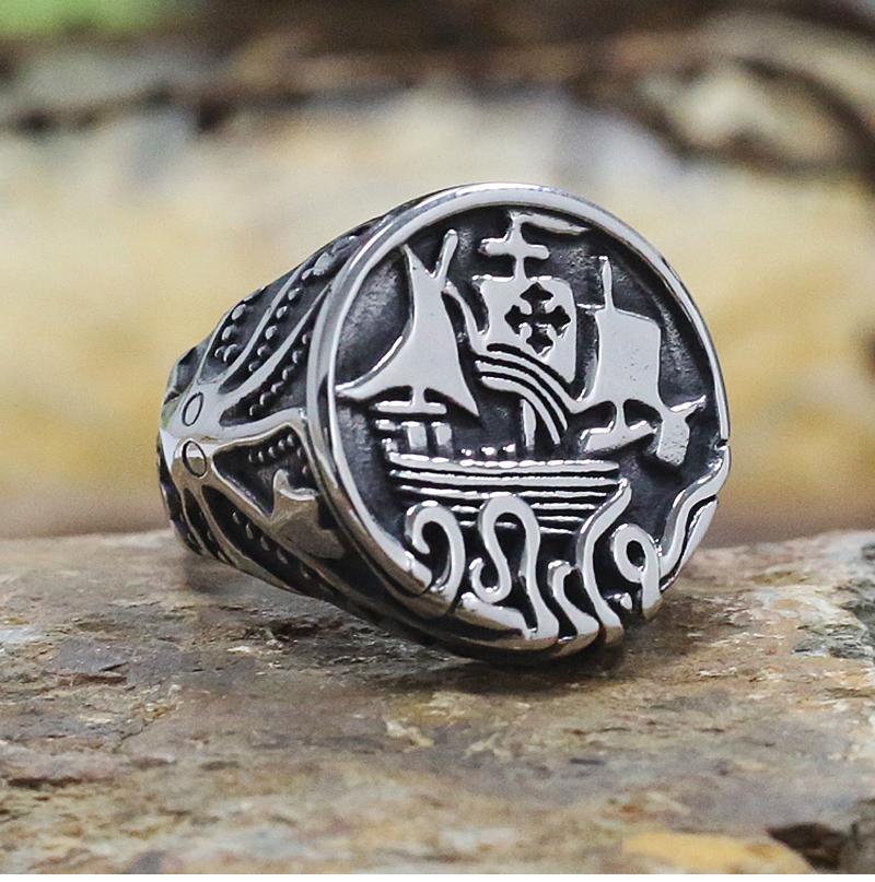 Vintage Gothic Sailboat Rings For Men Sailing Stainless Steel Viking Ring Talisman Men's Ring Cool Sailor Viking Accessories