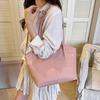 Women Fashion Retro Colorblock Simple Large Capacity Commuting Tote Shoulder Bag