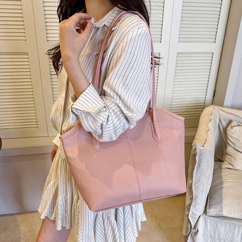 Women Fashion Retro Colorblock Simple Large Capacity Commuting Tote Shoulder Bag