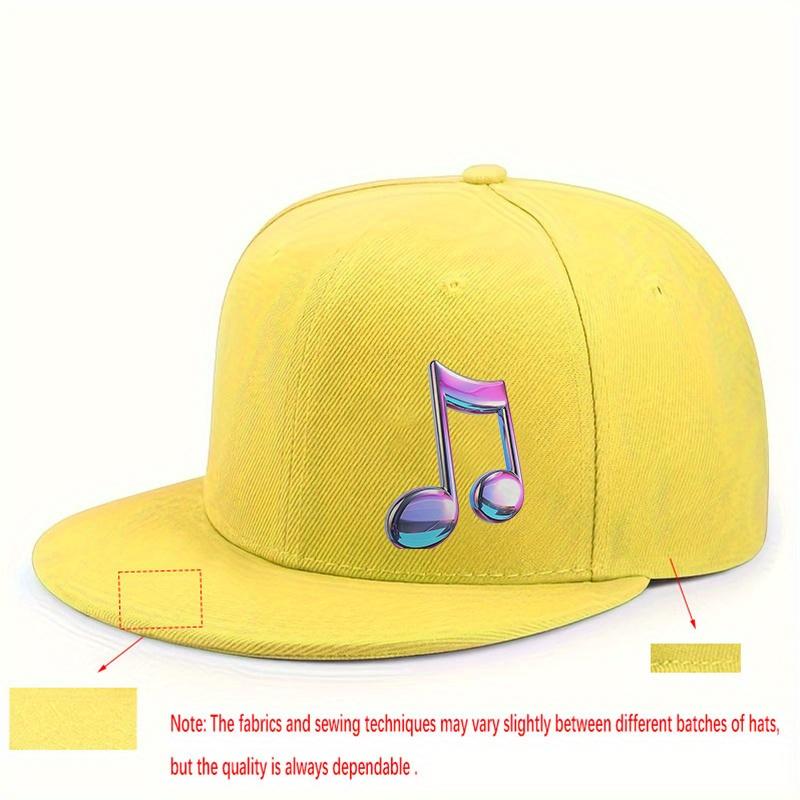 Musical Note Graphic Print Flat Brim Baseball Cap Polyester Breathable Adult Snapback Hat for Outdoor Music Festivals