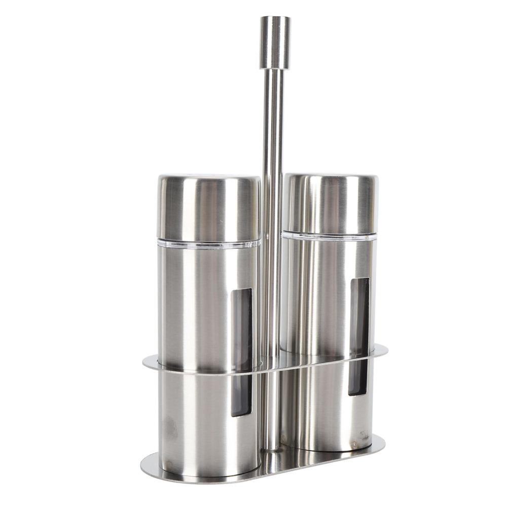 2pcs With Base Stand Salt And Shakers 304 Stainless Steel Spice Dispenser Set  For Kitchen