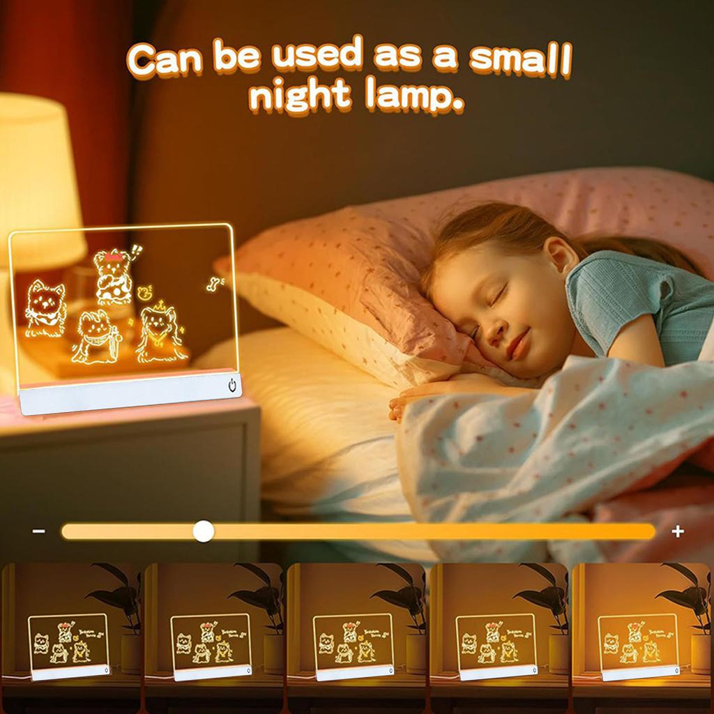 LED Note Board 7 Colors Acrylic Dry Erase 4 Modes Drawing Writing Light Up Message Glow Rewritable Memo Board 11.8x8in with 7 Marker Pens Stand