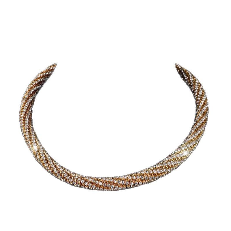 Rhinestone Necklace Wedding Gold Silver Collar Claw Chain Bride Full Diamond Necklace Neck Jewelry Women
