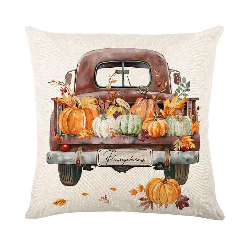 Autumn New Thanksgiving Sofa Bedside Pillow Cover Pumpkin Letter Printed Linen Pillow Pillow Back