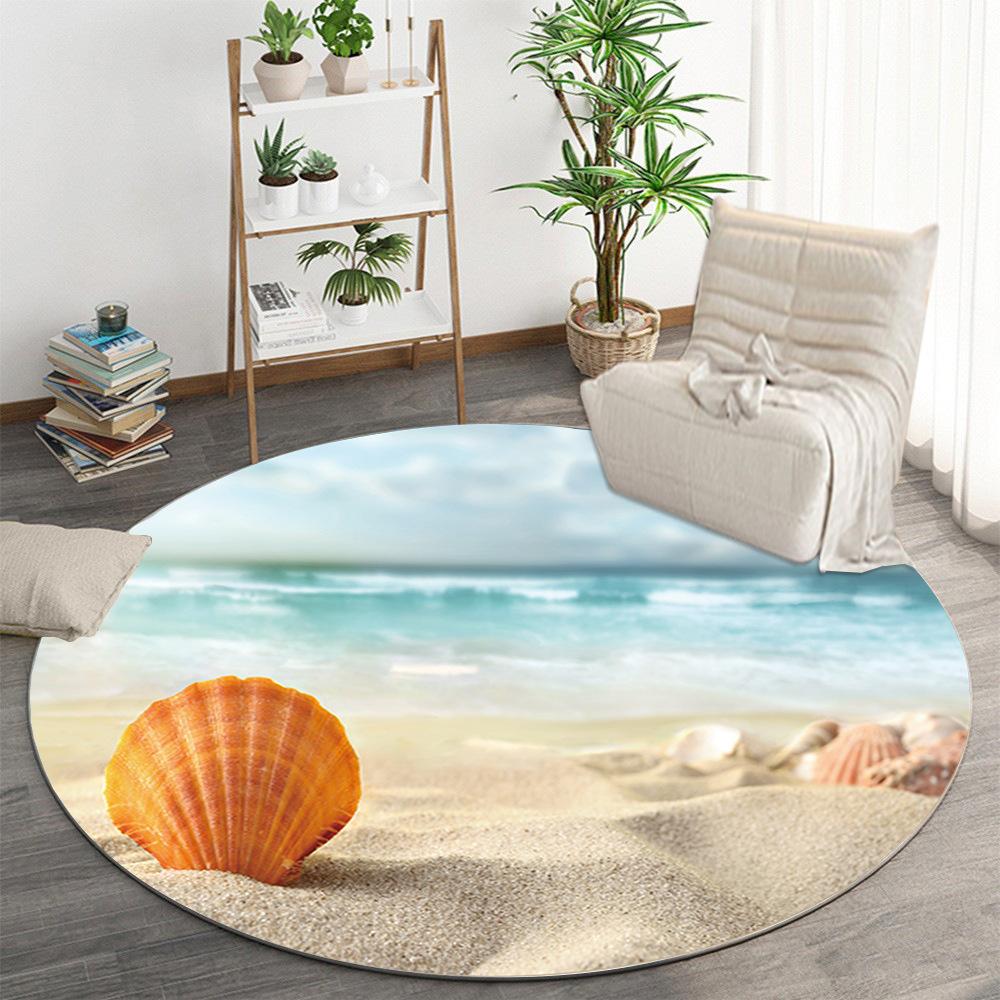 Luxury Beach Scenic Seaside Pattern Round Shape Floor Mats Kitchen Hallway Runner Rug Bedroom Living Room Soft Carpet Non-slip Area Rug