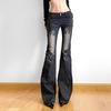 American Retro Plant Print Low Waist Flared Denim Jeans - Spring/Autumn Trend