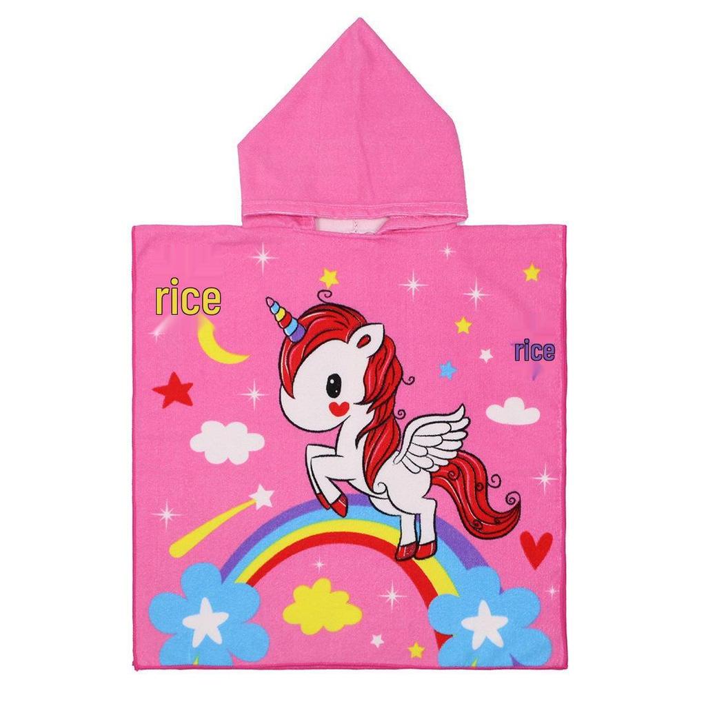 Ultra-Fine Fiber Cartoon Print Kids' Hooded Bath Towel Poncho