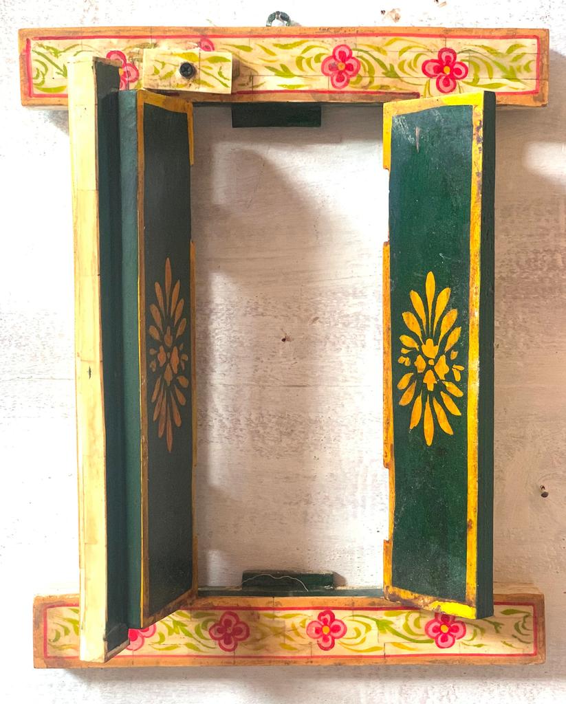 Handmade Wooden Inlay Window: Indian Folk Art Wall Decor