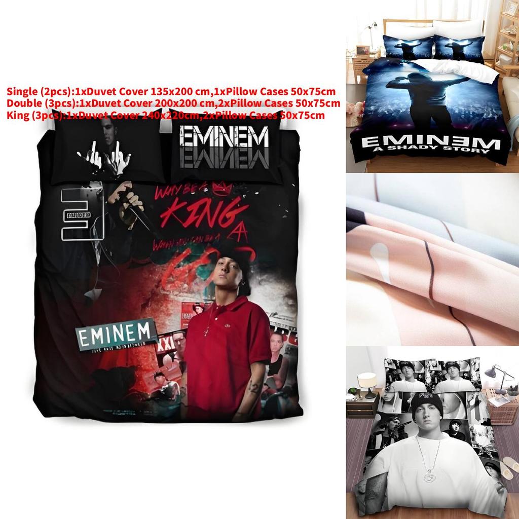 Set Biancheria da Letto Stampa Digitale 3D Eminem con Tessuto Cottonfeel per Arredo Camera da Letto Moderna