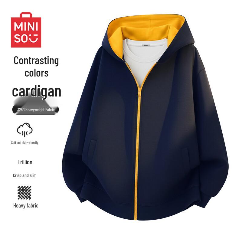 MINISO Heavyweight Color-Block Hooded Zipper Sweatshirt