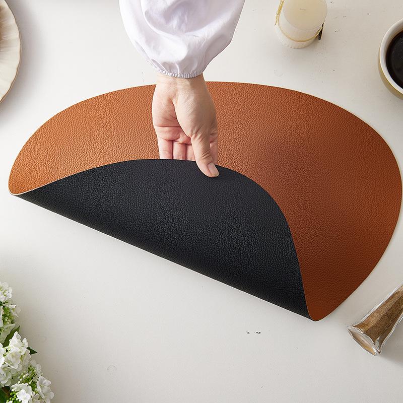 Hochwertiges zweifarbiges Leder-Tischset für den Haushalt, dreieckig, oval, wasserdicht und ölabweisend, wärmeisolierende Matte, Schüsseluntersetzer, Untersetzer, Tischset