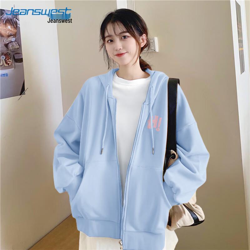 Jeanswest Women's Loose Fit Printed Zip-Up Hooded Sweatshirt