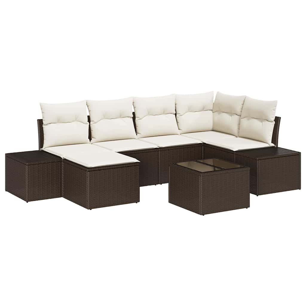 Garden Sofa Set with Cushions 6 pcs Brown and Cream Poly Rattan