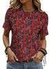 2026 New Summer Women's Retro National Print Ladies T-shirt Round Neck Short Sleeve Street Casual Daily Basic Tops
