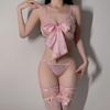 Women Sexy Bra Thong Leg Ring Set Porn Deep V Three-point Underwear Set Erotic Lingerie Sex Costumes (Excluding Stockings)