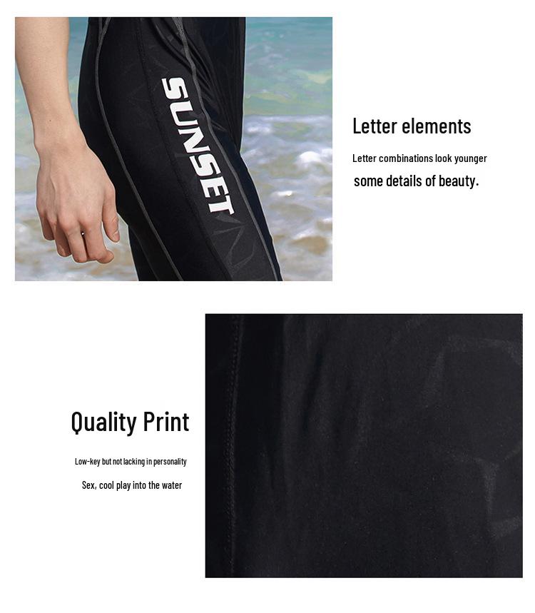 Unisex Professional Short Sleeve One-Piece Swimsuit - Black, Five-Point Pants, Customizable for Students